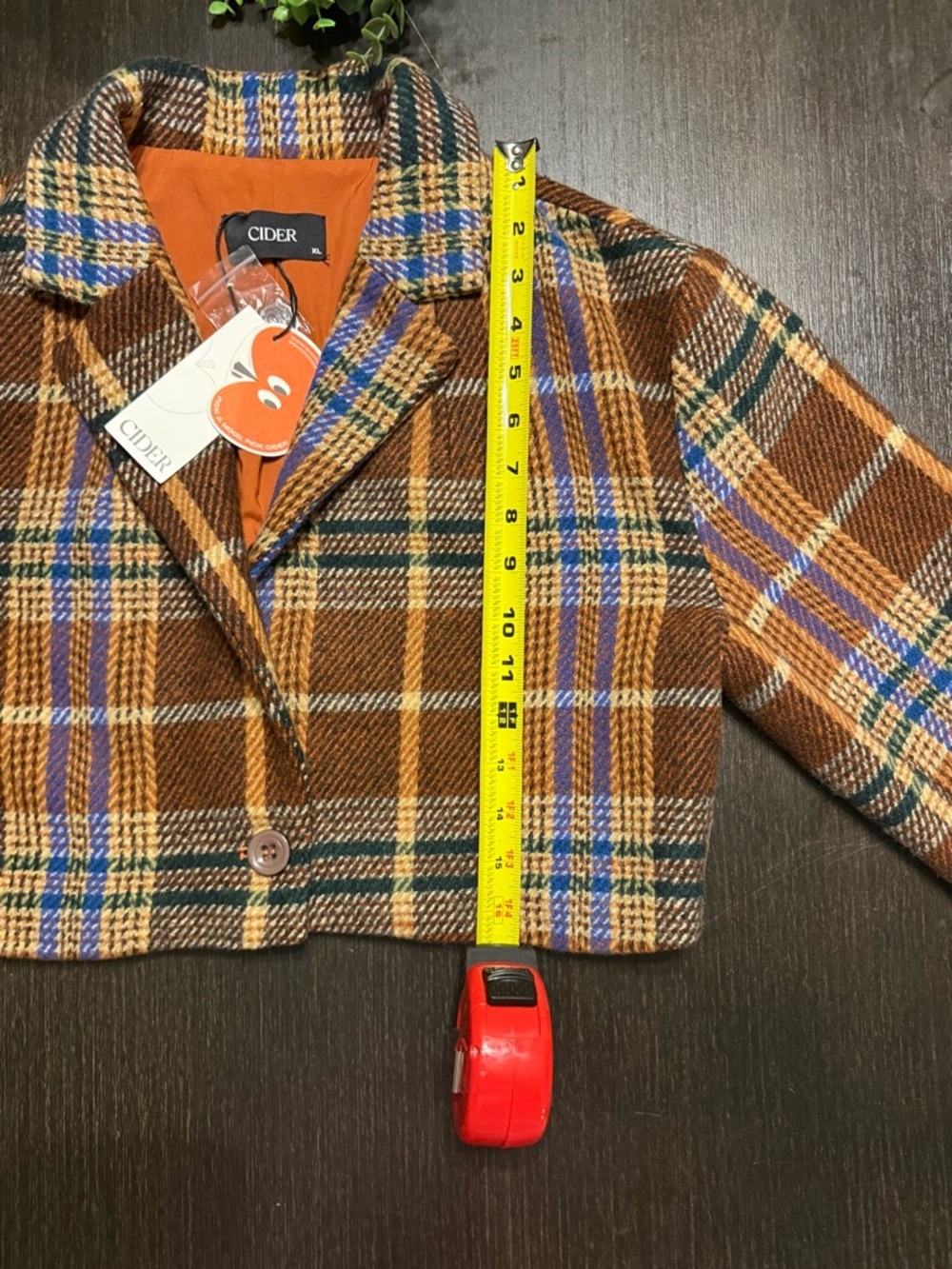 Cider Cropped Brown Plaid Blazer with Multicolor Checks - Picture 6 of 6